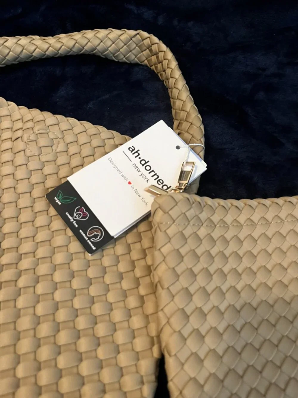 NEW Ah-Dorned 'Lauren' Woven Neoprene Medium Tote Bag with Matching Mini Pouch